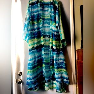 Long, flowy blue, green white swim coverup